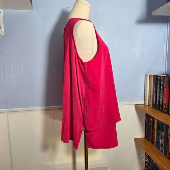 DG2 Large Bright Pink Layered Chiffon Summer Casual Sleeveless Blouse Tank Top - Picture 4 of 9